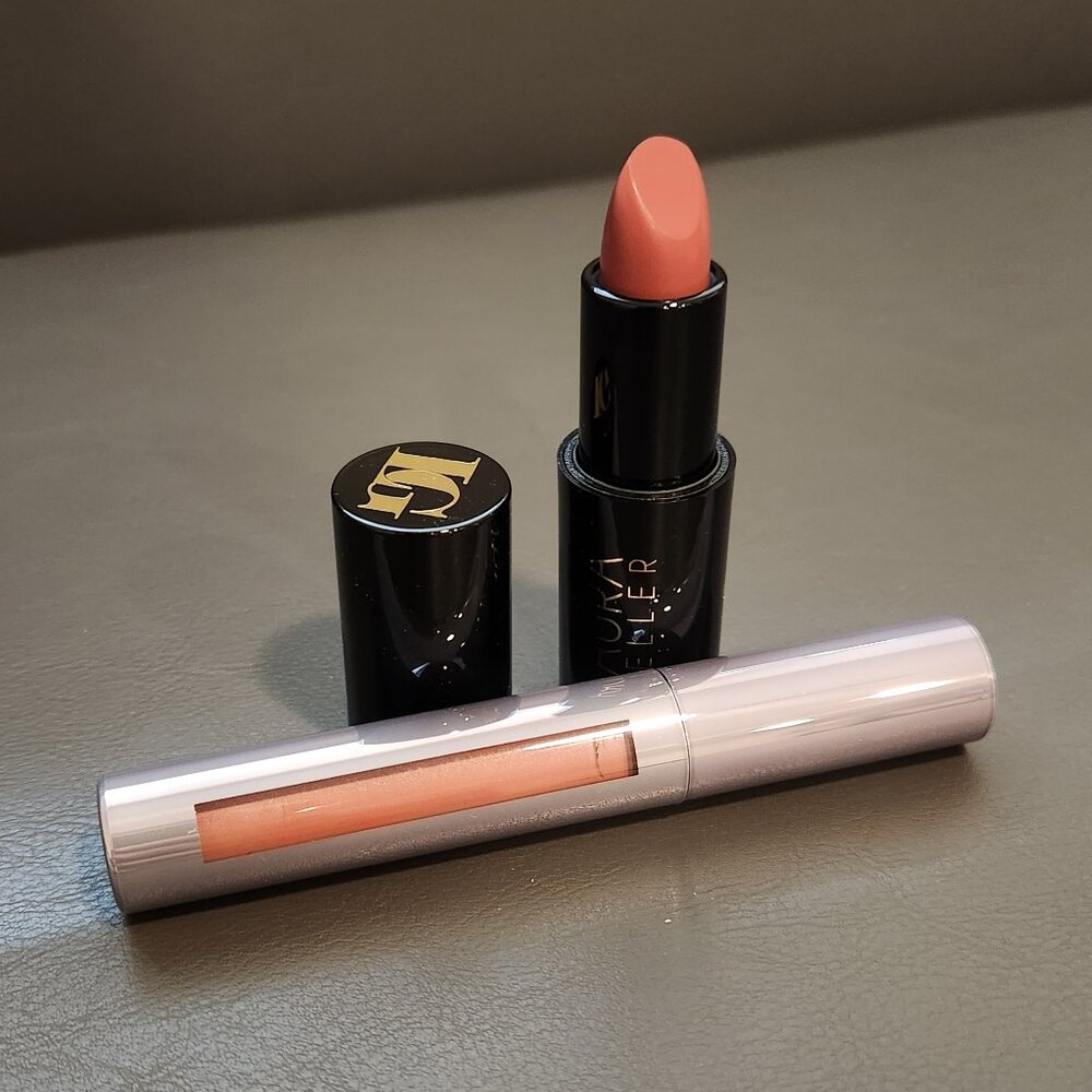 Laura Geller Mauve Majesty Lipstick and Runway Rogue Liquid Lipstick in 90s Nude